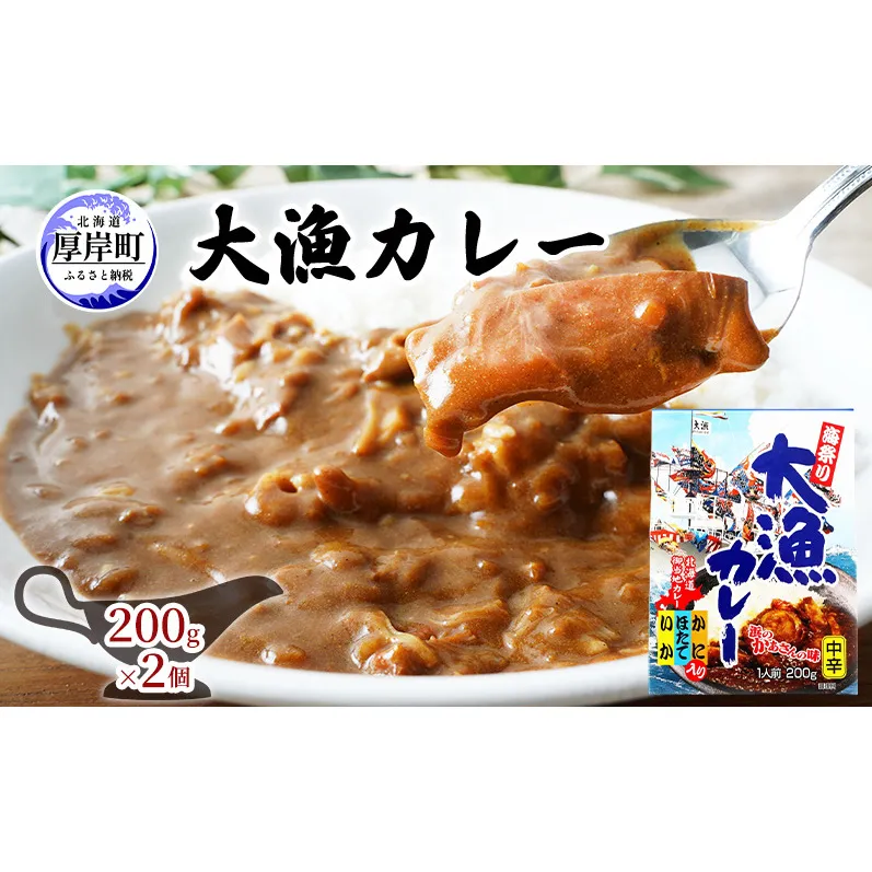 大漁カレー 200g×2個 カレー レトルト 加工食品 惣菜 レトルトカレー 洋食 海鮮カレー ランチ お昼ご飯 夕飯 夜食 手軽 簡単 ほたて いか かに 風味豊か 海の幸カレー 海の幸