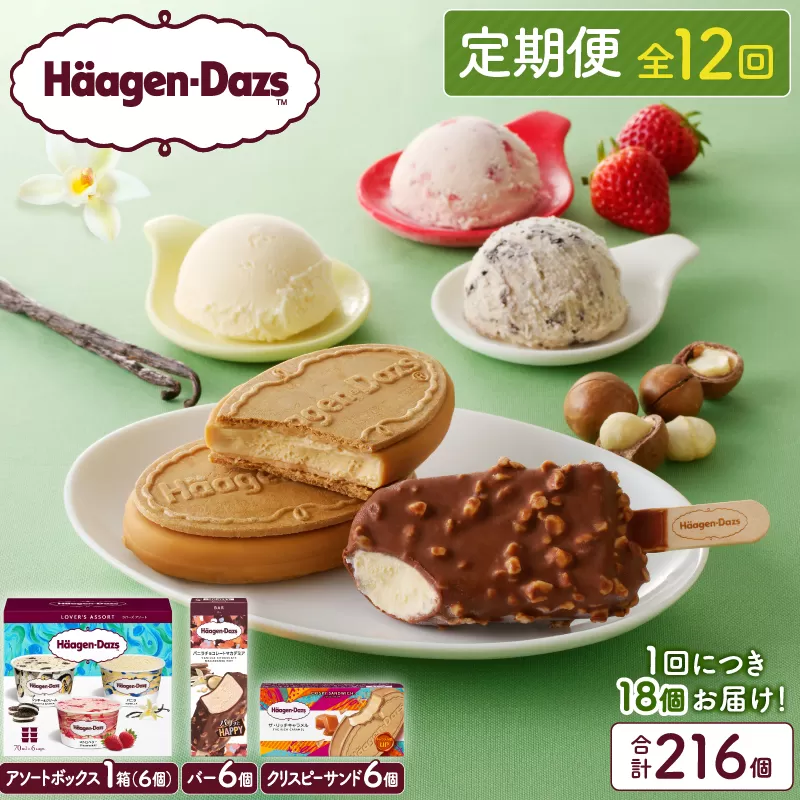 ＜全12回定期便・連続＞ハーゲンダッツ『3種の贅沢ギフトセット(合計216個)』アイスクリーム アイス スイーツ デザート_H0016-144