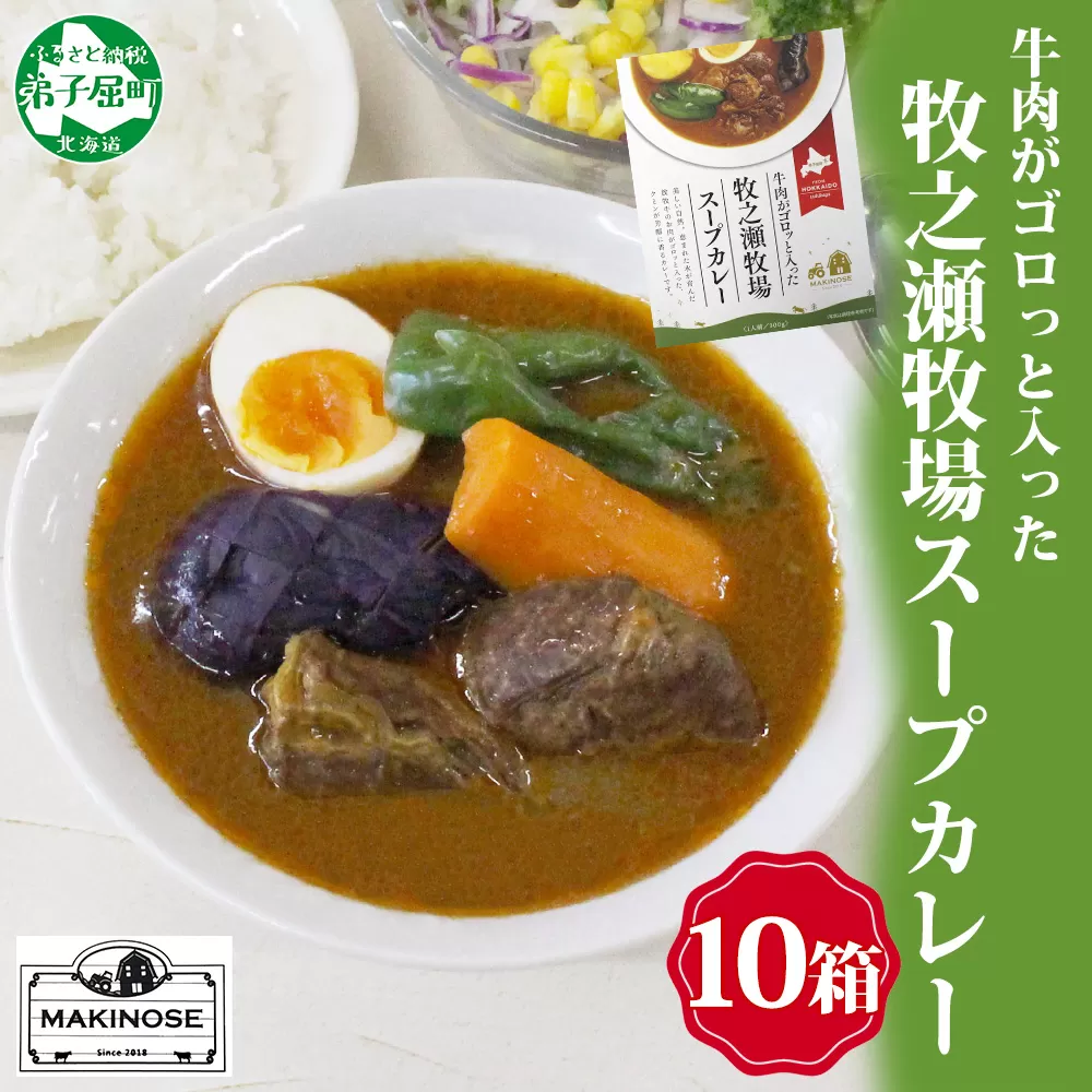 3023. ビーフ スープカレー 300g 10箱 カレー ビーフカレー スープ 牛 牛肉 放牧牛 牧場 レトルトカレー レトルト食品 レトルト 湯煎 レンジ 牧之瀬牧場 送料無料 北海道 弟子屈町