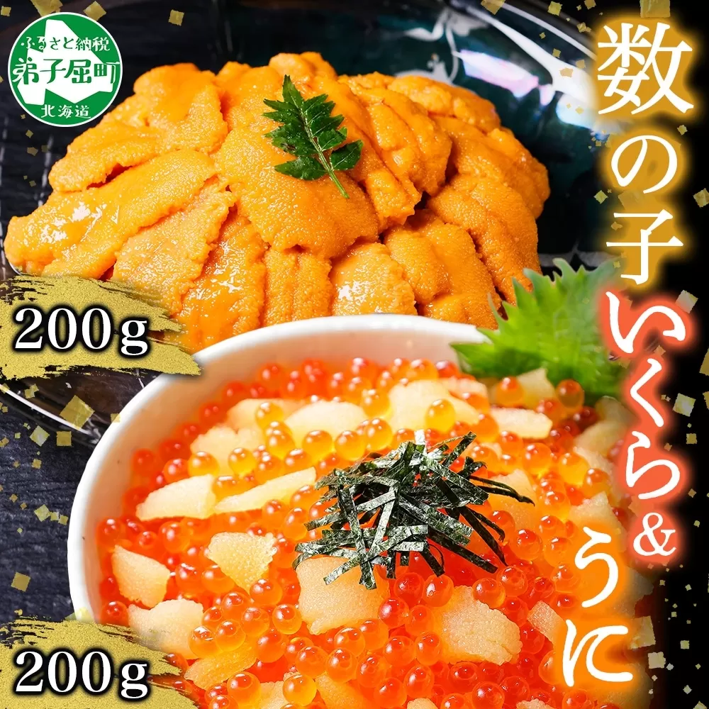 3374. 数の子 いくら醤油漬け 100g前後 2パック 計200g いくら イクラ 魚卵 うに ウニ チリ産 冷凍 雲丹 100g前後 2パック 計200g 海鮮 海鮮丼 送料無料 北海道 弟子屈町