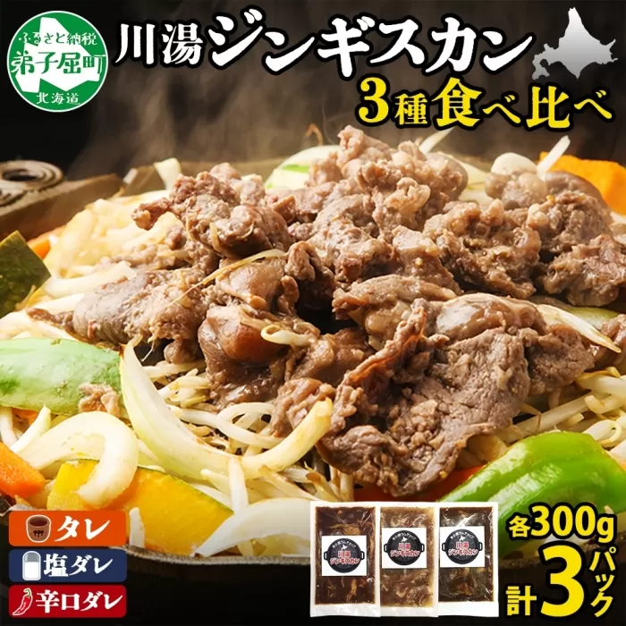 2543.ジンギスカン タレ 塩 辛口タレ 3種 食べ比べ セット 計3パック 羊肉 焼肉 味付け肉  BBQ バーベキュー お取り寄せ 冷凍 郷土料理 プレゼント 贈り物 gift 送料無料 北海道 弟子屈町