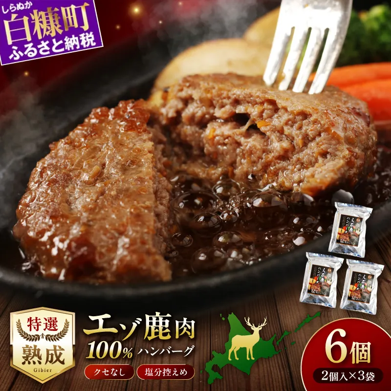 エゾ鹿肉ハンバーグ【6個（1袋2個×3袋）】