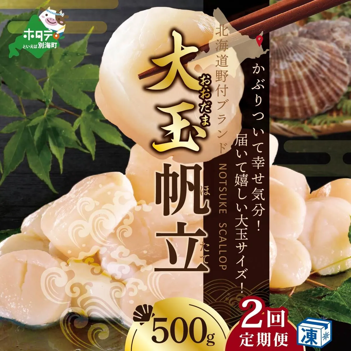 [毎月2ヶ月定期便]北海道 野付産 冷凍ホタテ 貝柱 大玉(Sサイズ)ホタテ500g(ほたて ホタテ 帆立 ふるさと納税 お届け)