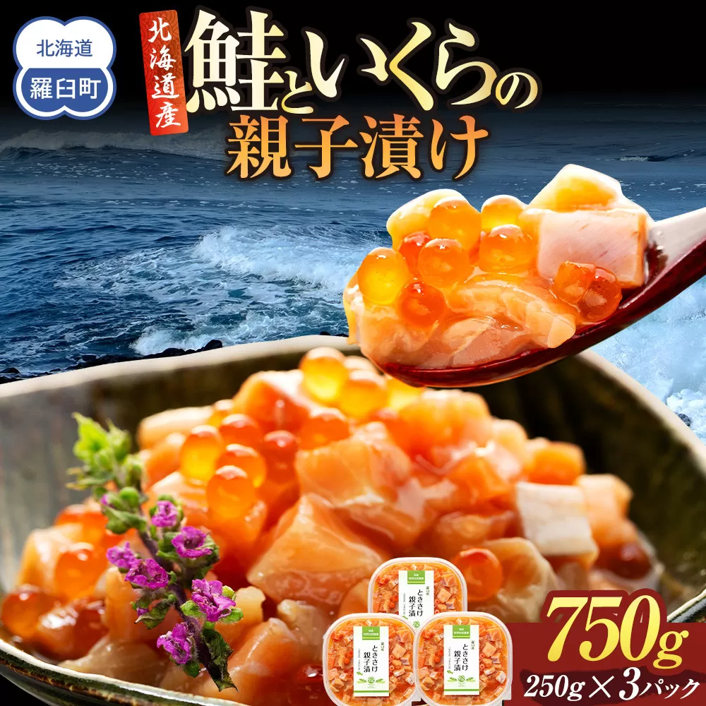 【2026年2月発送】北海道産 鮭といくらの親子漬け 750g （250g × 3パック） 小分け 国産 北海道 羅臼 サケ さけ シャケ しゃけ イクラ 魚卵 鮭卵 醤油漬け しょうゆ漬け 親子丼 海鮮丼 ご飯のお供 おかず おつまみ 一人暮らし おすそわけ 魚介類 生産者 支援 応援