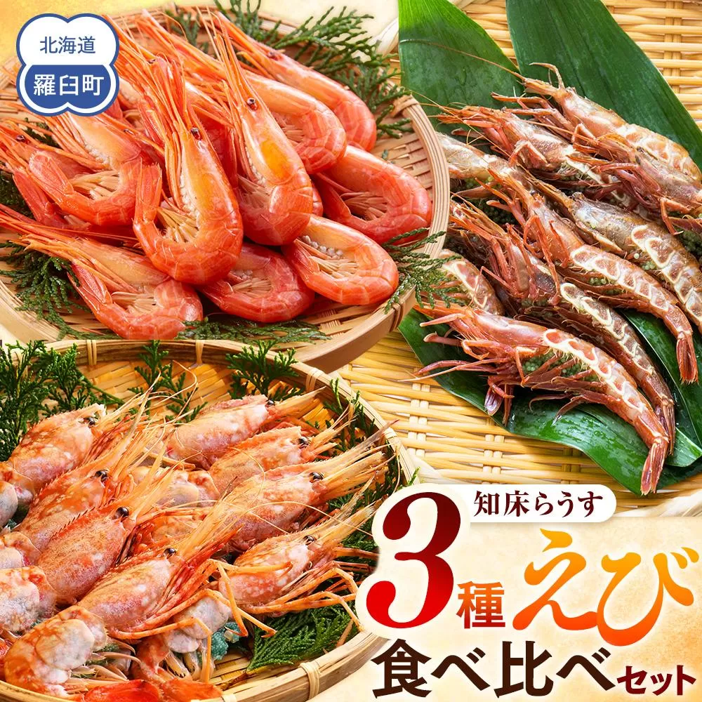 知床らうす 3種えび食べ比べセット ダイオウキジンエビ ガサエビ 北海しまえび ぼたんえび 海老 食べ比べ 刺身 海鮮丼 羅臼町 北海道 生産者 支援 応援