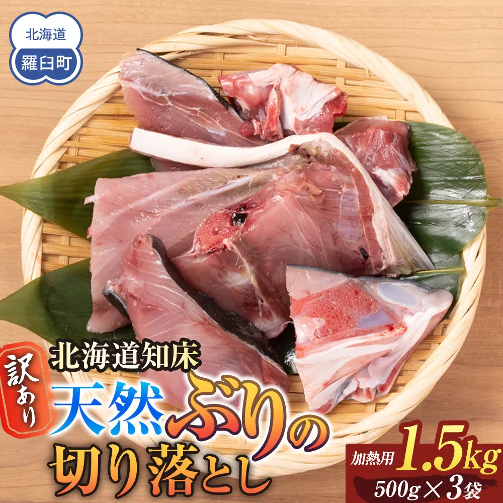 訳あり 北海道知床羅臼産 天然 ぶり 切り落とし（加熱用）1.5kg（500g×3袋）魚 海産物 魚介 魚介類 生産者 支援 応援