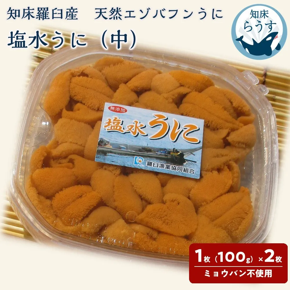 ＜先行受付＞＜27年1月～6月内発送＞天然 エゾバフンうに （中）塩水うに 200g （100g×2枚）ミョウバン不使用 北海道産 知床羅臼産