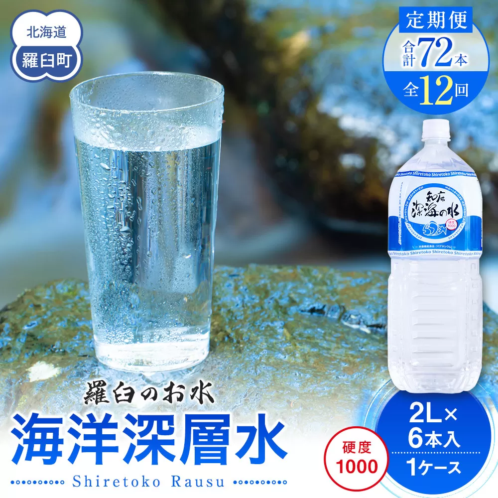 年12回！北海道 羅臼（らうす）のお水 海洋深層水2L×6本定期便 知床 世界自然遺産 国産 備蓄 常備水 ペットボトル ミネラル 清涼飲料水 生産者 支援 応