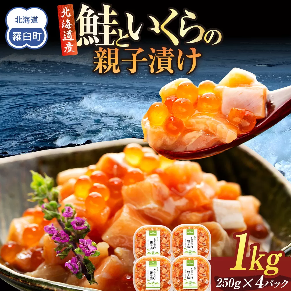 【2026年3月発送】北海道産 鮭といくらの親子漬け 1kg （250g × 4パック） 小分け 国産 北海道 羅臼 サケ さけ シャケ しゃけ イクラ 魚卵 鮭卵 醤油漬け しょうゆ漬け 親子丼 海鮮丼 ご飯のお供 おかず おつまみ 一人暮らし おすそわけ 魚介類 生産者 支援 応援