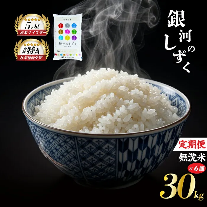 銀河のしずく 無洗米 30kg 5kg×6袋 米 定期便 6回 6ヶ月 連続 お届け 盛岡市産 いわて米 ブランド米 精米 白米 米 お米 こめ コメ ライス ご飯 ごはん 美味しい おすすめ贈り物 ぎんがのしずく 産地直送 盛岡 佐々木米穀店