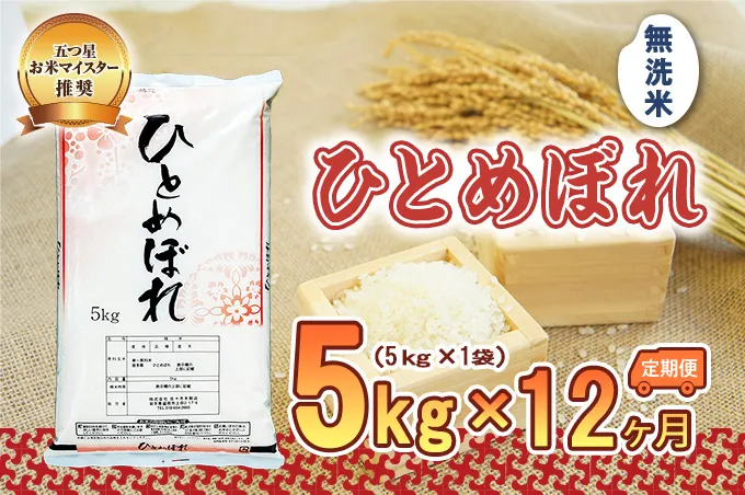 ひとめぼれ 無洗米 5kg 米 定期便 12回 12ヶ月 連続 お届け 60kg 盛岡市産 いわて米 ブランド米 精米 白米 米 お米 こめ コメ ライス ご飯 ごはん 美味しい おすすめ贈り物 国産 産地直送 盛岡 佐々木米穀店