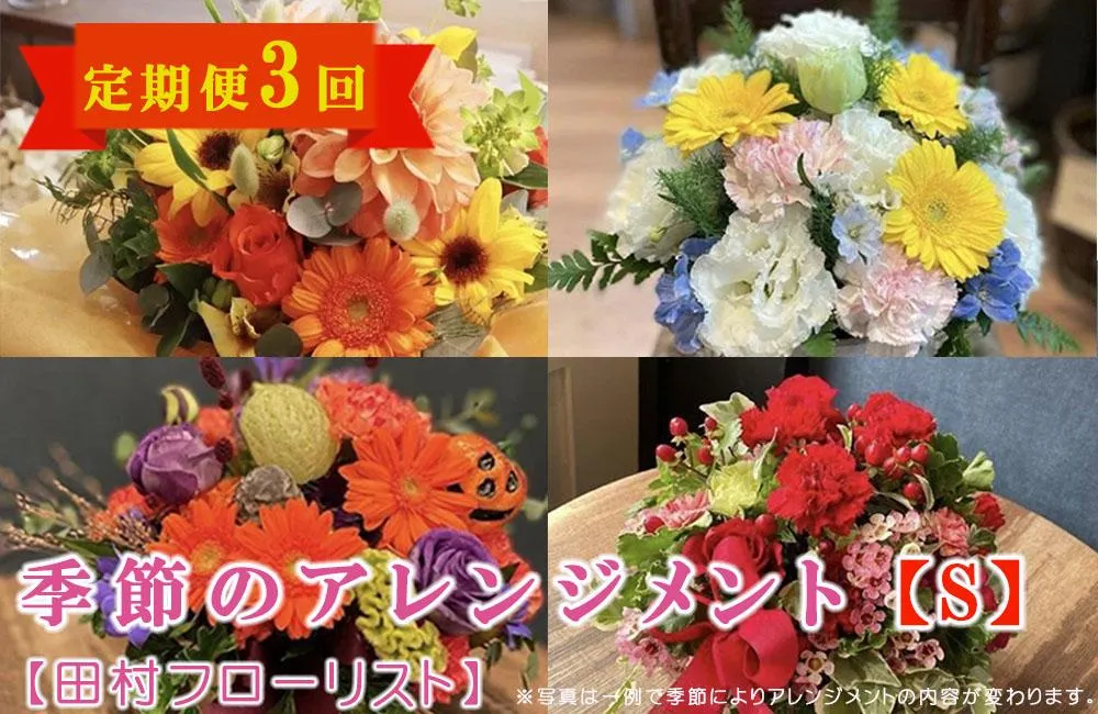 季節のフラワーアレンジメント Sサイズ 3回 定期便 3ヶ月 花 生花 フラワー ギフト プレゼント 贈り物 お祝い 記念日 誕生日 母の日 敬老の日 インテリア 雑貨 飾り おしゃれ 華やか かわいい 季節の花 アレンジメント ブーケ 癒し 岩手県 盛岡市 東北 岩手 盛岡 有限会社田村フローリスト
