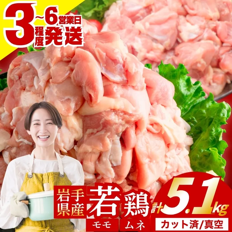  岩手県産 若鶏 もも×むねセット 5.1kg カット済 小分け 真空 冷凍 鶏肉 もも肉 むね肉 鶏肉 唐揚げ カレー シチュー 照り焼き 炒め物 若鶏 チキン南蛮 鶏肉 若どり とり肉 chicken toriniku wakadori おかず 晩ごはん ごはんのお供 鶏肉 若鶏 岩手県 盛岡市 東北 岩手 盛岡 肉の横沢 yokosawa005cp