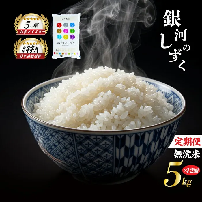 銀河のしずく 無洗米 5kg 米 定期便 12回 12ヶ月 連続 お届け 盛岡市産 いわて米 ブランド米 精米 白米 米 お米 こめ コメ ライス ご飯 ごはん 美味しい おすすめ贈り物 ぎんがのしずく 国産 産地直送 盛岡 佐々木米穀店
