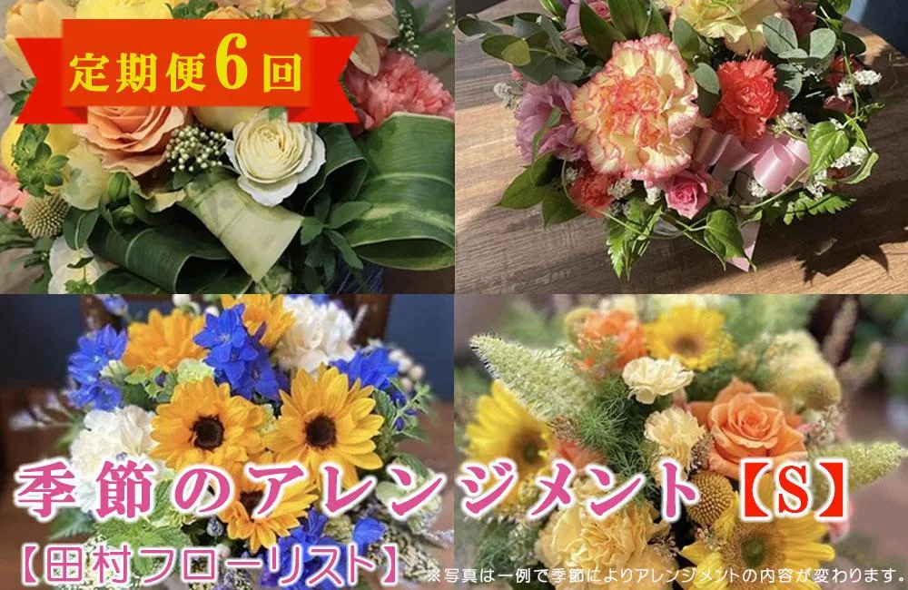 季節のフラワーアレンジメント Sサイズ 6回 定期便 6ヶ月 花 生花 フラワー ギフト プレゼント 贈り物 お祝い 記念日 誕生日 母の日 敬老の日 インテリア 雑貨 飾り おしゃれ 華やか かわいい 季節の花 アレンジメント ブーケ 癒し 岩手県 盛岡市 東北 岩手 盛岡 有限会社田村フローリスト