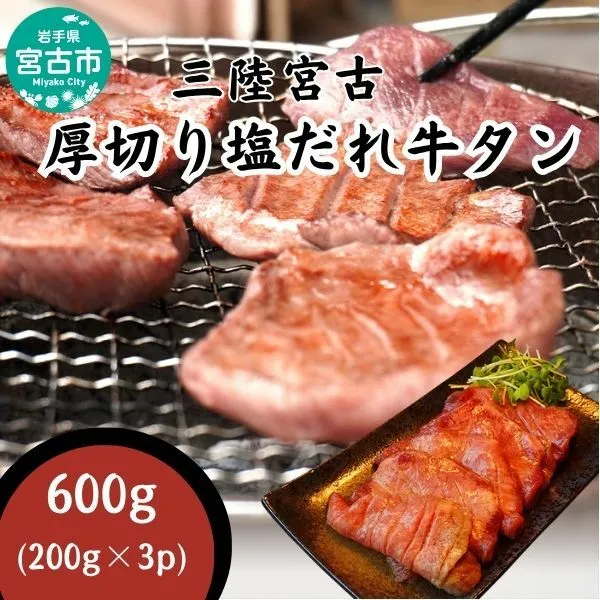 【宮古市】三陸宮古の厚切り塩だれ牛タン 600g(200g×3p)