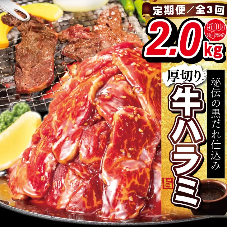 【定期便3ヶ月】厚切り牛ハラミ2kg（500g×4パック） 【2428】