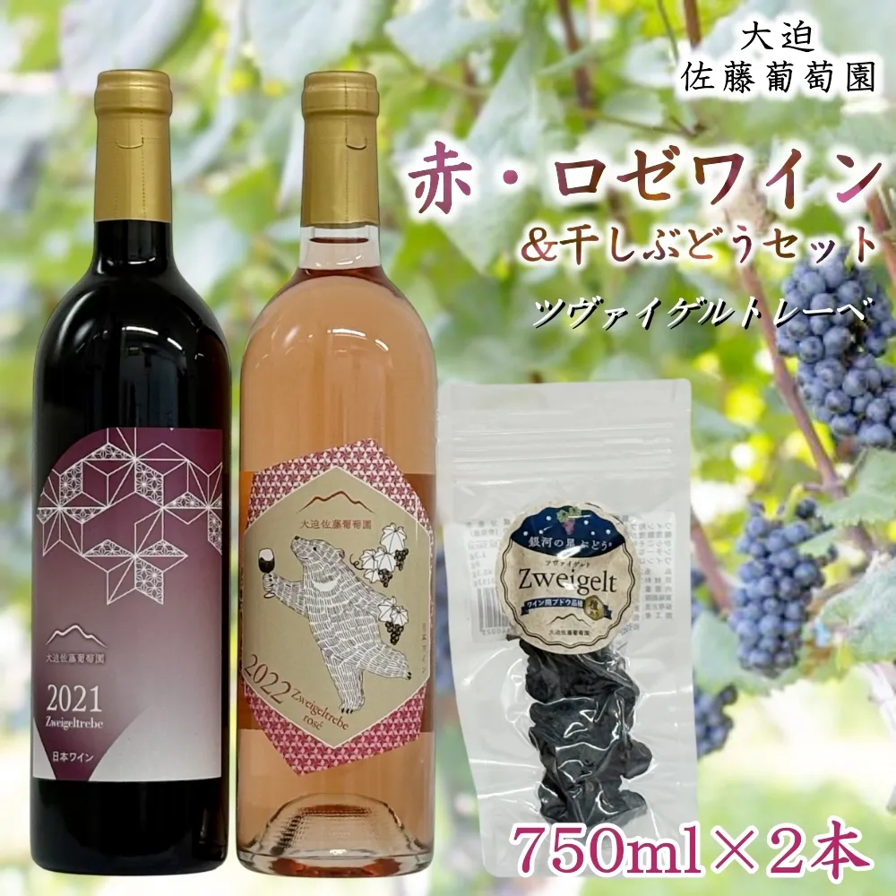 大迫佐藤葡萄園ツヴァイゲルト2本セット(赤・ロゼ・干しぶどう) 【1395】
