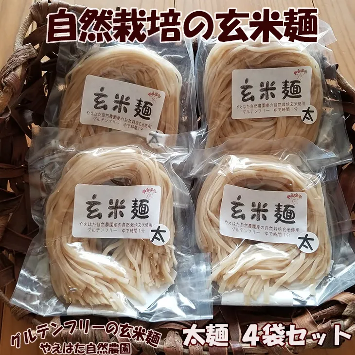 自然栽培の玄米麺 太麺4袋セット 【2422】