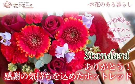 フラワーアレンジメント　ありがとう！感謝の気持ちを込めたホッドレッド＜スタンダード＞ 【1513】