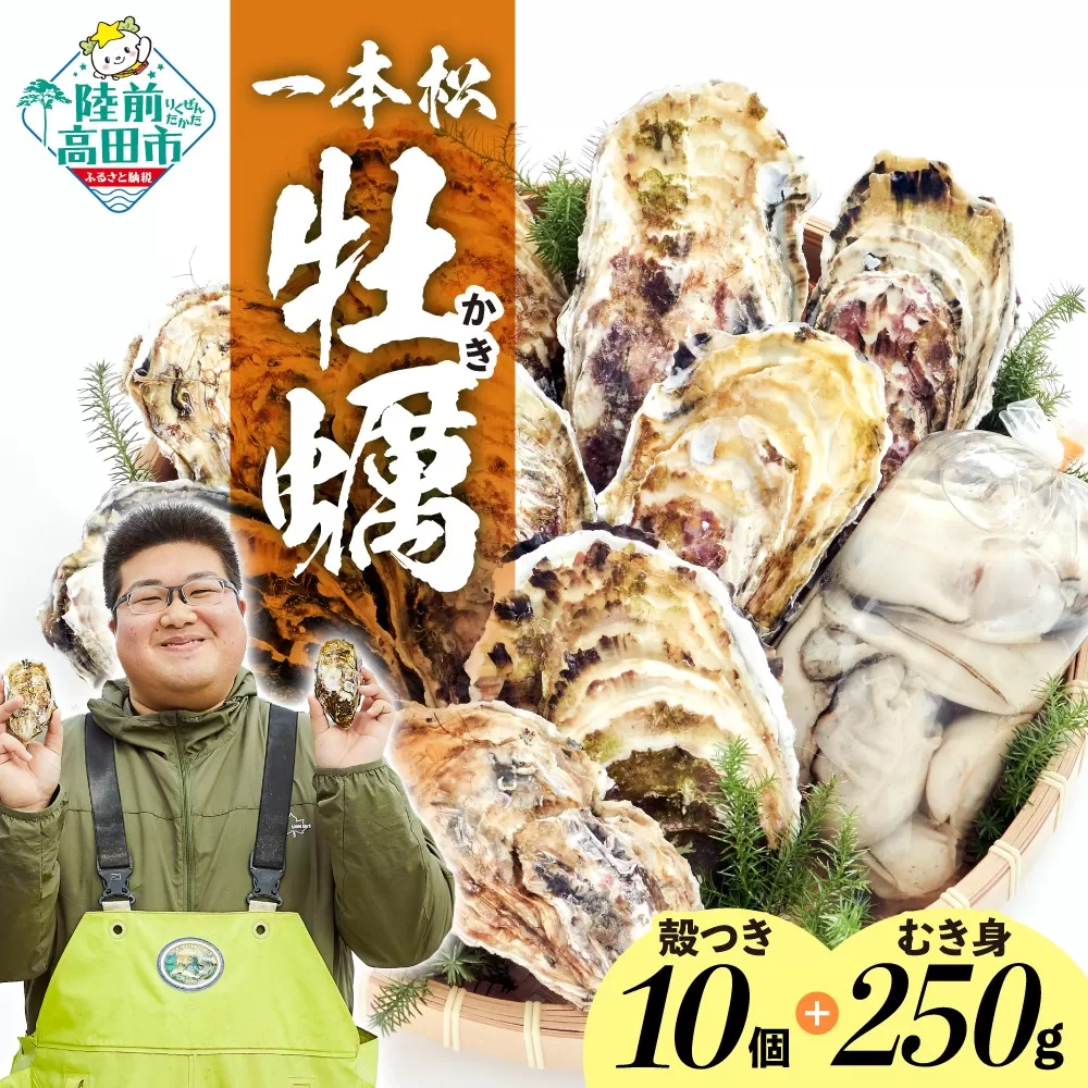先行予約 『殻付き牡蠣 ( 生食用 ) 10個 & むき身牡蠣 ( 加熱用 ) 250g セット』 一本松牡蠣【 牡蠣 かき 殻付き むき身 生食 大粒 人気 国産 陸前高田 三陸産 広田湾産 気仙町 】 2026年1月頃から発送開始予定 RT2377