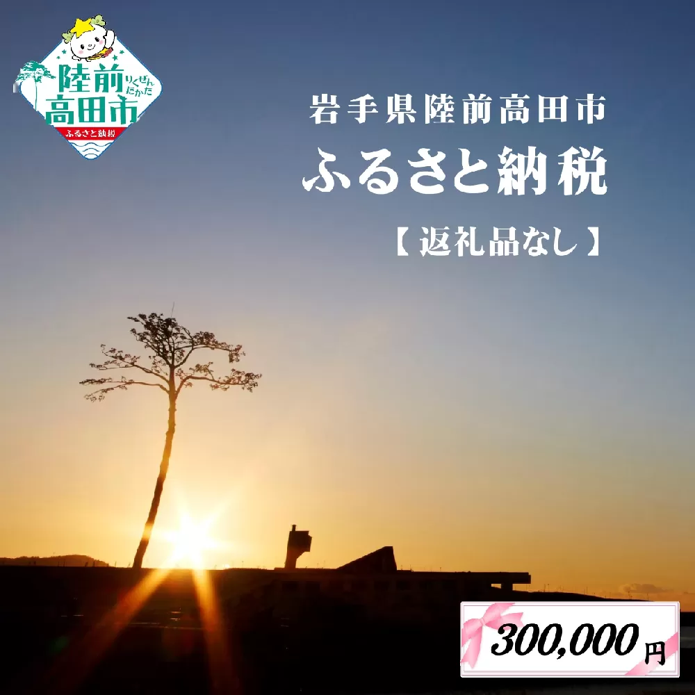 【返礼品なし】 岩手県陸前高田市への応援寄附金 1口 300,000円