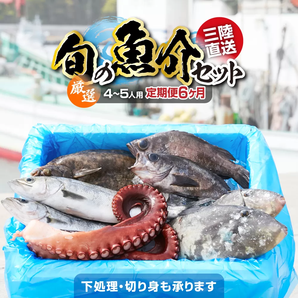 【6ヶ月定期便 / 下処理する】鮮魚セット 厳選 三陸海の恵み詰め合わせ (1回あたりのお届け目安：4～5人用) 【 鮮魚 海鮮 お刺身 魚介 魚介類 鮮魚BOX 詰め合わせ セット 三陸産 国産 天然 宴会 時短 便利 簡単 お手軽 岩手県 陸前高田市 産地直送 】 RT2586