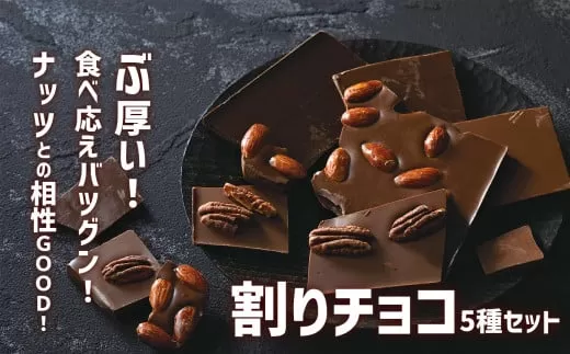 【サロンドロワイヤル】食べ応えバツグン！ 分厚い 『割りチョコ』 5種セット（ミルク／ビター／アーモンド／ピーカンナッツ／ミックスフルーツ）濃厚 チョコレート スイーツ チョコ 大容量 岩手 陸前高田 ピーカンナッツ アーモンド RT1872