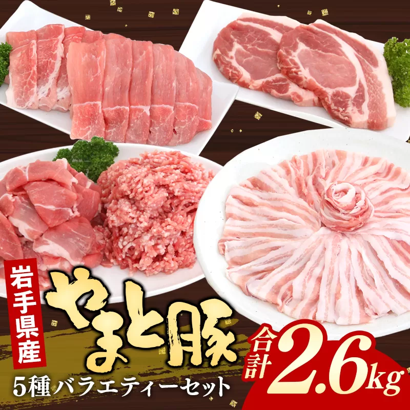 岩手県産やまと豚5種約2.6kg 国産 肉 豚肉 やまと豚 鍋 焼肉 豚ロース 豚バラ 豚こま モモスライス ひき肉 とんかつ 生姜焼き しゃぶしゃぶ 真空パック 小分け 冷凍 岩手県 岩手町