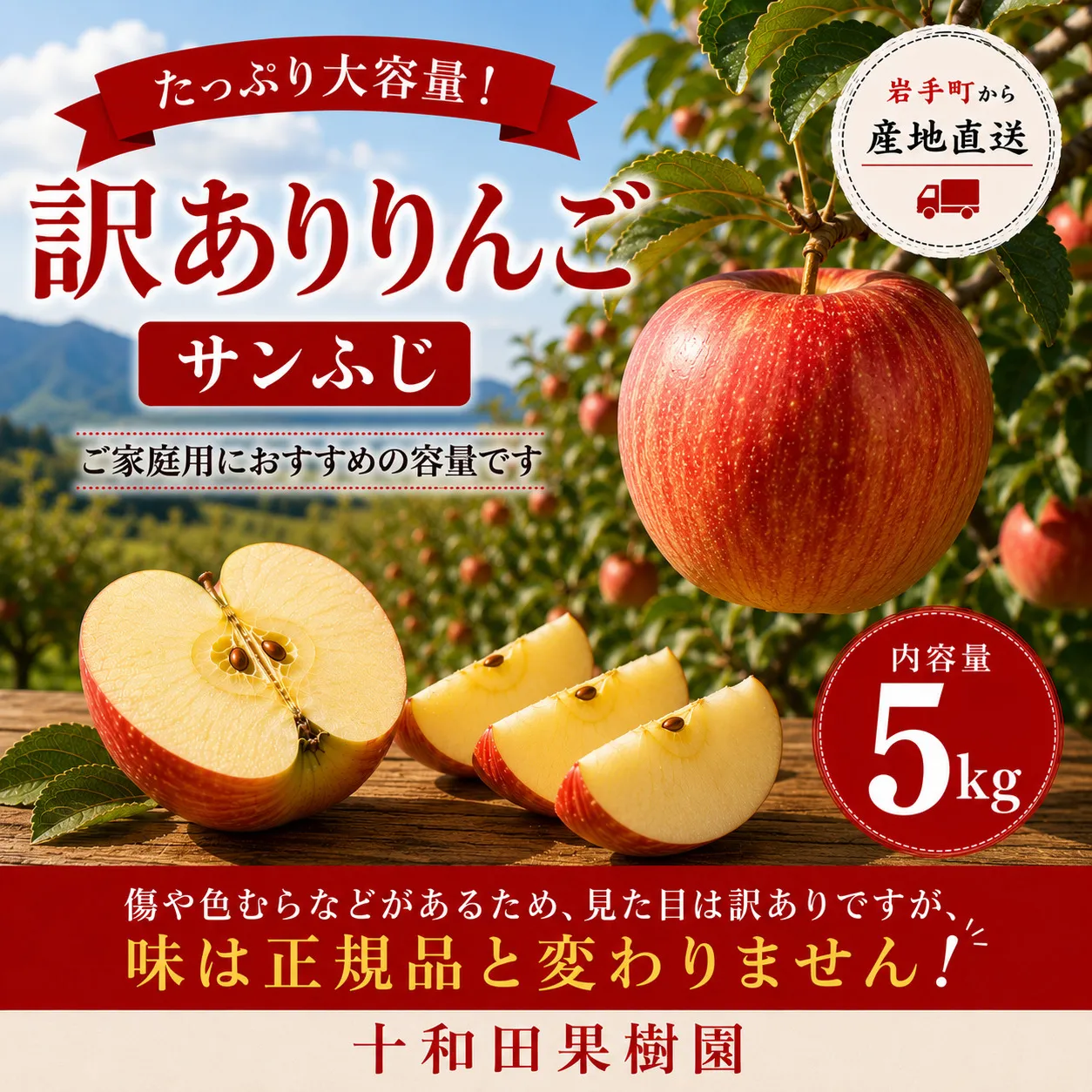 【先行予約】【訳あり】岩手町産サンふじ約5kg 令和8年産 訳アリ 家庭用 規格外 不揃い りんご リンゴ サンふじ 5kg フルーツ 果物 くだもの アップル 甘み 酸味 ジューシー 直送 岩手産 岩手町産 岩手県 岩手町 十和田果樹園