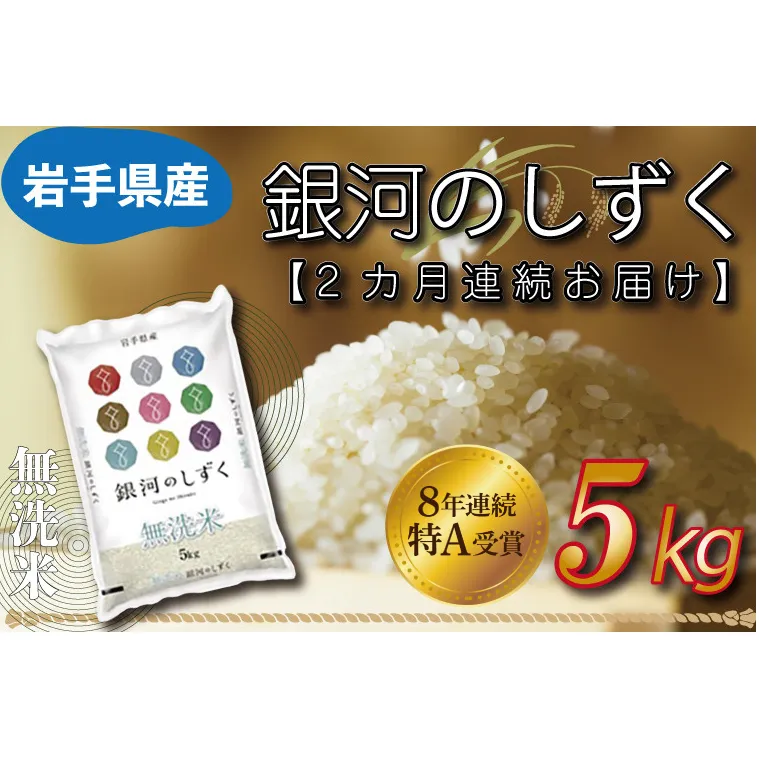 【2ヶ月定期便】 米 無洗米 5kg (総計 10kg)「令和7年産 銀河のしずく」特A受賞 お米 ご飯 ライス 岩手県産 (AE161)