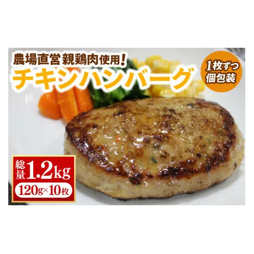 【浅沼養鶏場】国産 親鶏の旨味たっぷり チキンハンバーグ 約120g×10枚 (約1200g) 小分け 冷凍 簡単調理 餌にこだわった 親鶏肉使用 ハンバーグ チキン メンチ カツ BBQ 産地直送 (AJ018)