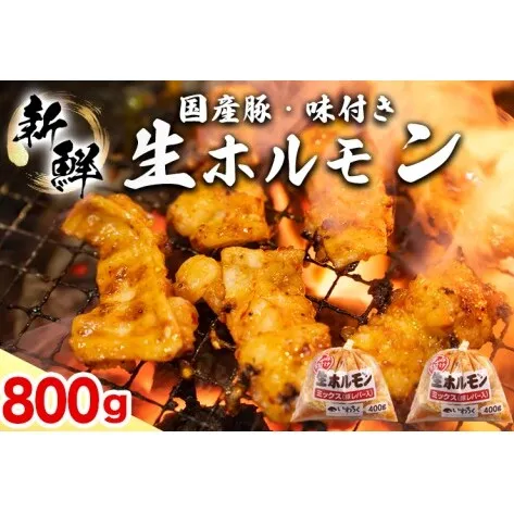 国産豚 味付き 生ホルモン ミックス(レバー入り)  800g (400g×2パック) (DV042)