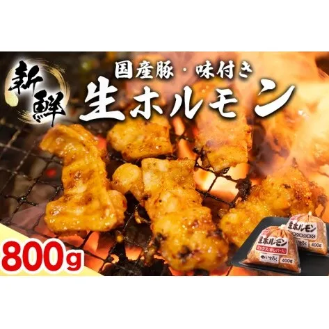 国産豚 味付き 生ホルモン ミックス(レバー入り)・白(レバーなし) 800g (400g×各1パック) (DV044)