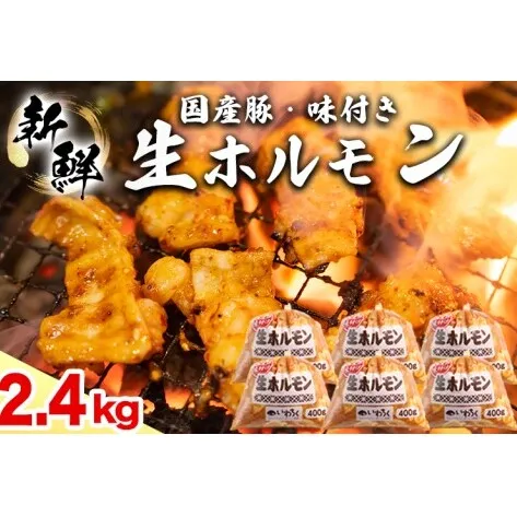 国産豚 味付き 生ホルモン 白(レバーなし) 2400g (400g×6パック) (DV049)