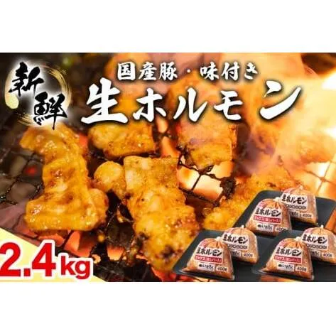 国産豚 味付き 生ホルモン ミックス(レバー入り)・白(レバーなし) 2400g (400g×各3パック) (DV050)