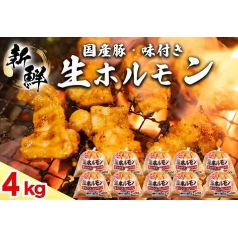 国産豚 味付き 生ホルモン ミックス(レバー入り)  4000g (400g×10パック) (DV051)