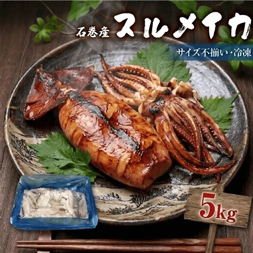 石巻市産スルメイカ5kg 冷凍 煮物 一夜干し いか おかず おつまみ マリネ 