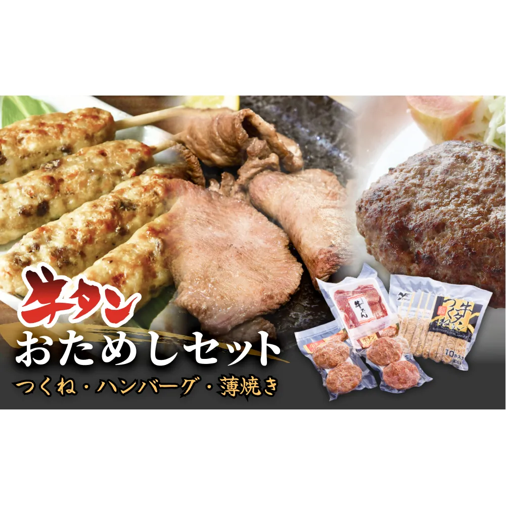 牛タンおためしセット 冷凍 食べ比べ 詰め合わせ 牛たんつくね 薄焼き牛たん ハンバーグ チーズ入ハンバーグ  簡単調理 おかず おつまみ