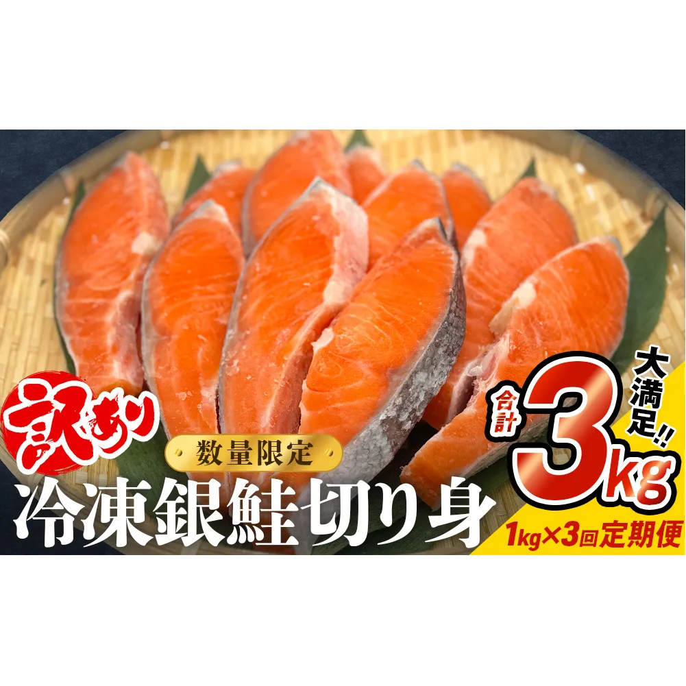 【訳あり】冷凍 銀鮭 切り身 1kg × 3回 定期便 鮭 切り身 銀鮭 冷凍 切身 さけ サケ 鮭切身 シャケ 鮭切り身 訳アリ おかず 鮭切り身 サーモン 塩鮭 鮭切り身 焼き魚 和食 魚 宮城東洋 海鮮 規格外 不揃い宮城県 石巻 石巻市