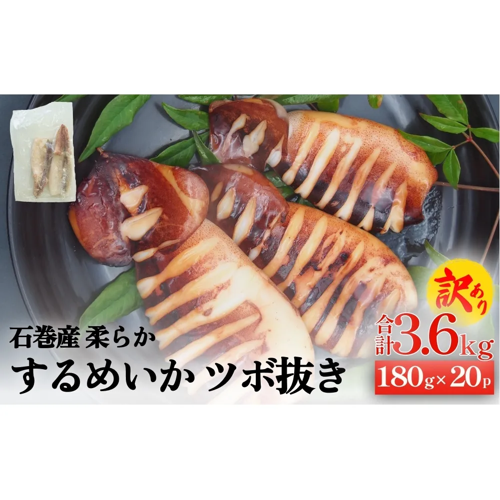 訳あり 石巻産 柔らか するめいか ツボ抜き 180g × 20P 防災減災