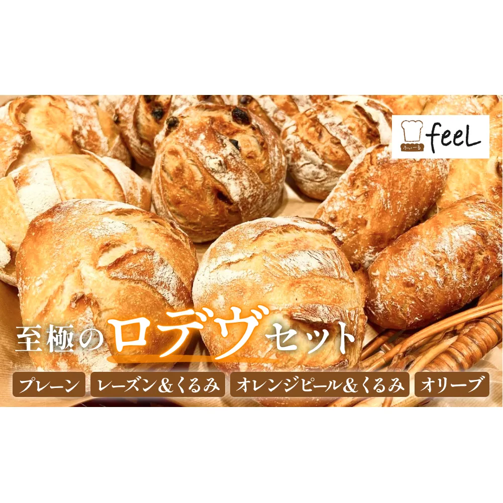 パン工房ふぃーる ロデヴ 4種類 セット パン 自家製酵母 モチモチ  プレーン レーズン くるみ オレンジピール オリーブ ハード系 冷凍 宮城県 宮城 石巻市 石巻