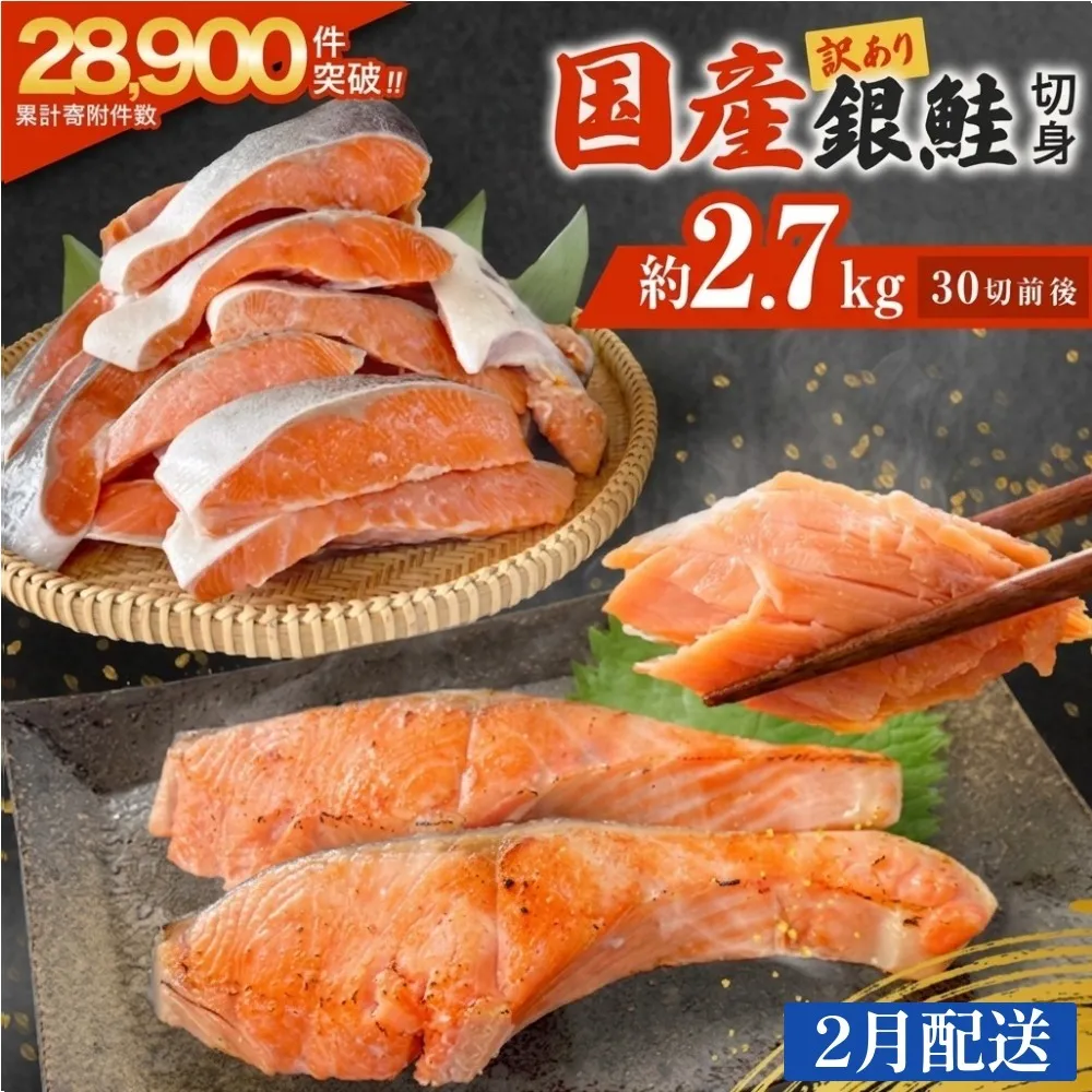 【2月配送】 訳あり 国産 銀鮭 どっさり 2.7kg 定塩 切身｜ 冷凍 鮭 サーモン 不揃い ご家庭用 塩鮭 しゃけ シャケ 焼き魚 宮城県 石巻市 魚介類 魚 海産物