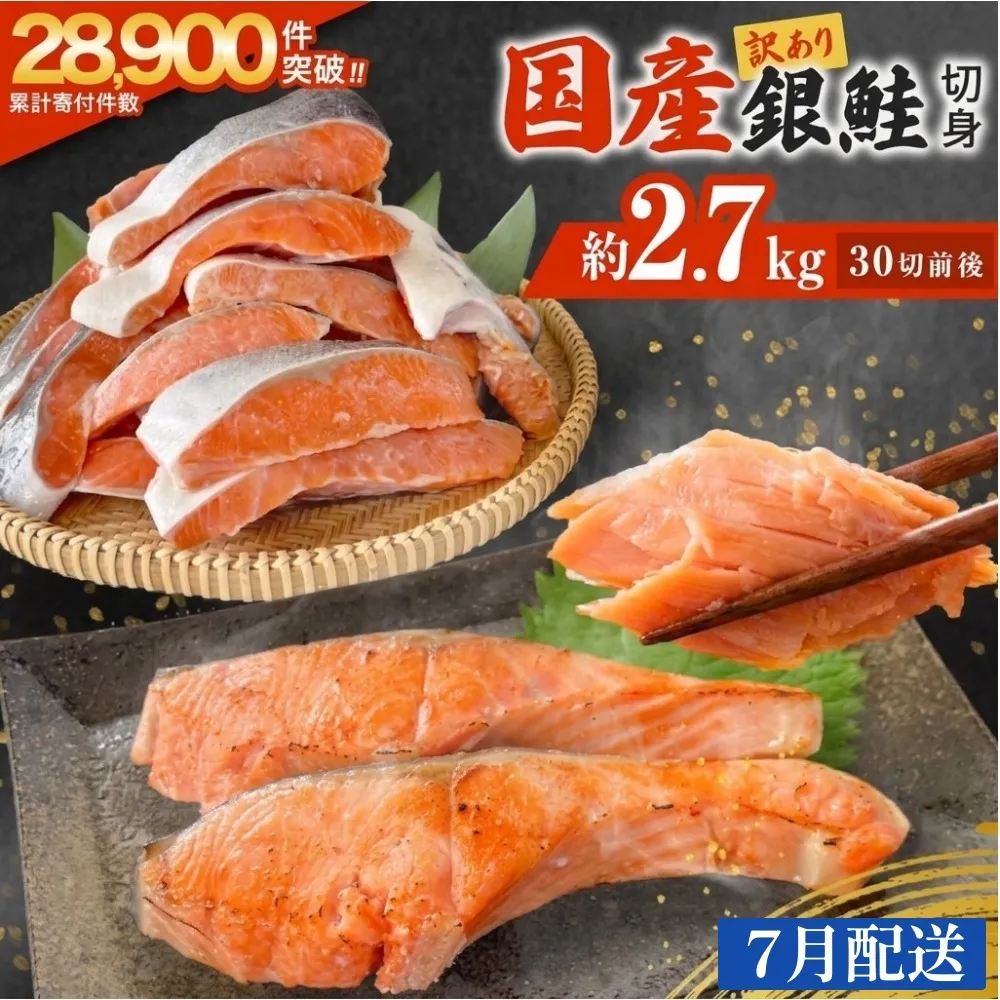 【7月配送】 訳あり 国産 銀鮭 どっさり 2.7kg 定塩 切身｜ 冷凍 鮭 サーモン 不揃い ご家庭用 塩鮭 しゃけ シャケ 焼き魚 宮城県 石巻市 魚介類 魚 海産物