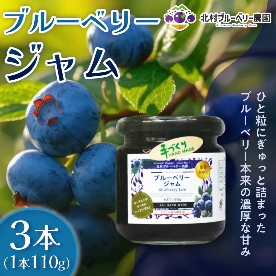 ブルーベリージャム 110g × 3本 ブルーベリー ジャム 自然栽培 無農薬 化学肥料不使用 冷蔵 ベリー 国産 フルーツ 果物 宮城県 石巻市 宮城 石巻