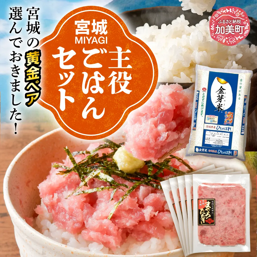 【共通返礼品】宮城主役ごはんセットB【まぐろたたき(80g×5)×金芽米(5kg)】 | w-sk-b