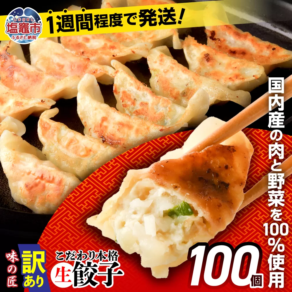 【 スピード発送 】 訳あり 餃子 冷凍 本格 生餃子 100個 ( 20人前 ) 防腐剤 無添加 規格外 不揃い 大容量 急速冷凍 国産 豚肉 国産野菜 田子町ニンニク ｜ 味の匠 こだわり本格 簡易包装 宮城県 塩竈市 ぎょうざ ギョウザ お手軽 おかず 晩ごはん 惣菜 お取り寄せ 訳あり商品 ランキング r7-th00001
