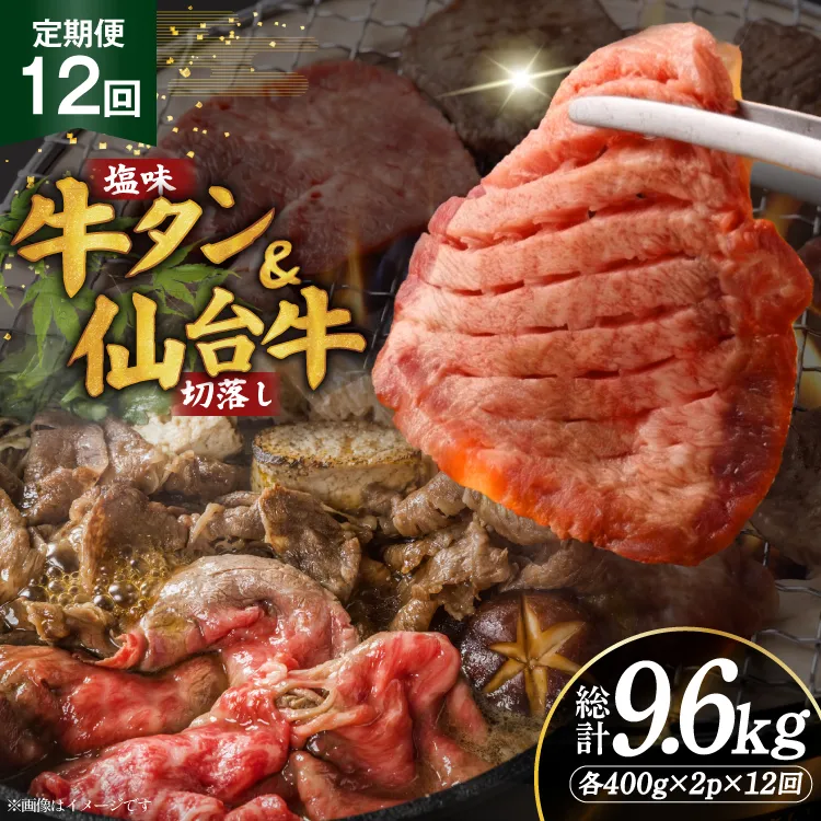定期便 12回 牛タン 牛肉 お肉の宮城県堪能セット 厚切り牛タン 塩味・仙台牛 切り落とし 各 400g [佐藤精肉店 宮城県 気仙沼市 20566221] 肉 精肉 牛たん 牛タン塩 牛たん塩 冷凍 焼肉 牛タン BBQ 牛 切り落とし アウトドア バーベキュー 厚切り タン 牛たん