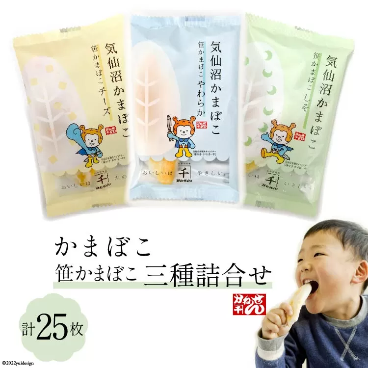 笹かまぼこ 三種詰合せ 計25枚 [かねせん 宮城県 気仙沼市 20564141] 練物 惣菜 おつまみ 詰め合わせ 食べ比べ 蒲鉾 かまぼこ カマボコ 笹かま プレゼント ギフト 贈答 お中元 お歳暮 