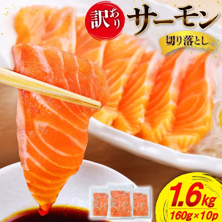 訳あり サーモン 切り落とし おさしみ用 1.6kg 160g x10p [足利本店 宮城県 気仙沼市 20565989] 魚 魚介類 鮭 お刺し身 刺し身 刺身 個包装 チリ銀鮭 銀鮭 海鮮 海鮮丼 魚介